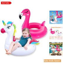 Colorful Unicorn &amp; Flamingo Pool Floaties for Toddlers - Double Airbags,... - $30.64