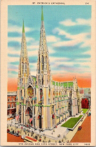Postcard New York  St Patrick&#39;s Cathedral  5th Avenue  Linen  1930s  5.5 x 3.5 &quot; - £6.07 GBP