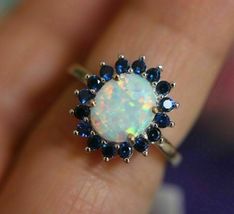 2.75Ct Oval Cut Opal &amp; Diamond Halo Engagement Ring Wedding 14K White Gold Over - £81.60 GBP