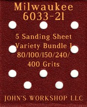 Milwaukee 6033-21 - 80/100/150/240/400 Grits - 5 Sandpaper Variety Bundle I - $4.99