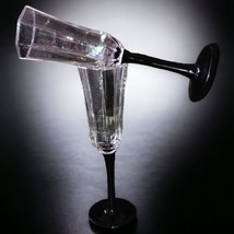 Luminarc Champagne Flutes Octime Wine Glasses Black Stem Octagon Vintage France  - £21.01 GBP
