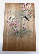 Amazing Thin Wood Hand Painted Asian Bird with pink Cherry Blossoms Postcard - £7.52 GBP