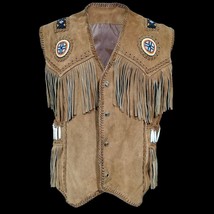 New Men Western Wear Cowhide Suede Vest With Fringes Beads Bones &amp; Braid - $2,050.20 MXN+