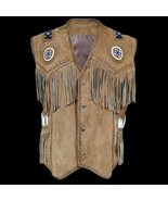 New Men Western Wear Cowhide Suede Vest With Fringes Beads Bones &amp; Braid - $2,050.20 MXN+