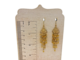 Earrings Dangle Drop Chandelier Gold Tone with Stones 3 Inches Long Jewelry - £13.85 GBP
