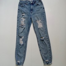 Tinseltown Juniors Size 7 Fringe Hem Distressed Denim Blue Jeans - $15.61