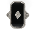 14k White Gold Filigree Genuine Natural Black Onyx and Diamond Ring (#J6... - $400.95