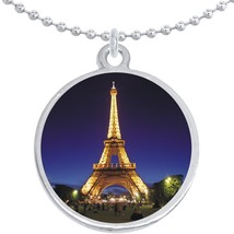 Eiffel Tower Night Paris Round Pendant Necklace Beautiful Fashion Jewelry - £8.47 GBP