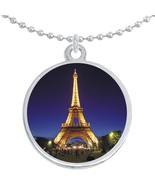 Eiffel Tower Night Paris Round Pendant Necklace Beautiful Fashion Jewelry - £8.62 GBP