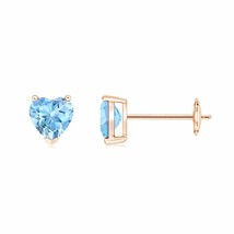 Natural Aquamarine Heart Solitaire Stud Earrings in 14K Gold (Grade-AAAA , 5MM) - £420.35 GBP