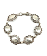 Vintage Sterling Signed Beau Repousse Filigree Oval Panel Link Bracelet ... - $49.50