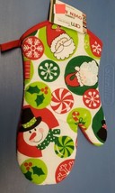 1 Printed Kitchen Oven Mitt (7&quot;X12&quot;) Christmas Winter Circles Snowman Santa Home - £12.36 GBP