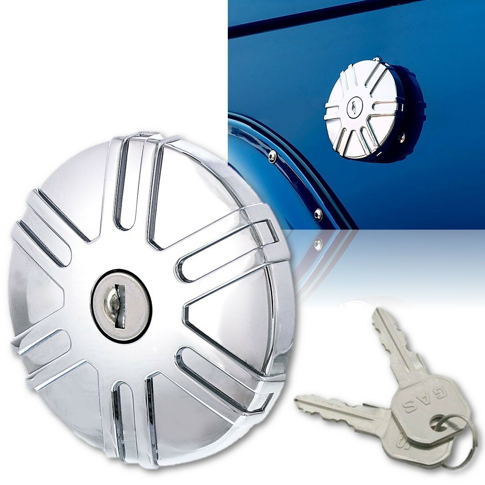 Chrome Vented Locking Gas Fuel Cap w/ 2 Keys Fits 1947-1971 Chevy Ford C... - $25.95
