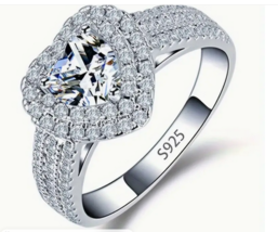 925 Sterling Silver Heart Shaped  Cubic Zirconia Ring size 6 - £10.94 GBP