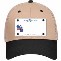 Pure Michigan Proud To Be American Novelty Khaki Mesh License Plate Hat - £22.79 GBP