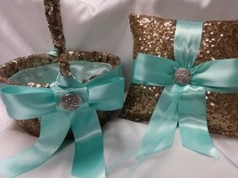 Sequin Ring Pillow or Basket -Colors- Flower Girl -Ringbearer, Rose Gold... - $34.00