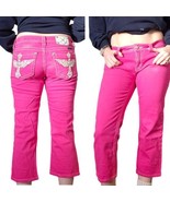 Y2K Miss Me Sz 8 Pink Denim Cropped Jeans Low Rise Angel Wings Embellished - $48.21