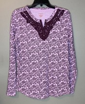 North Crest Classic Thermal Top With Crochet Neck Embellishments Women&#39;s... - $9.50