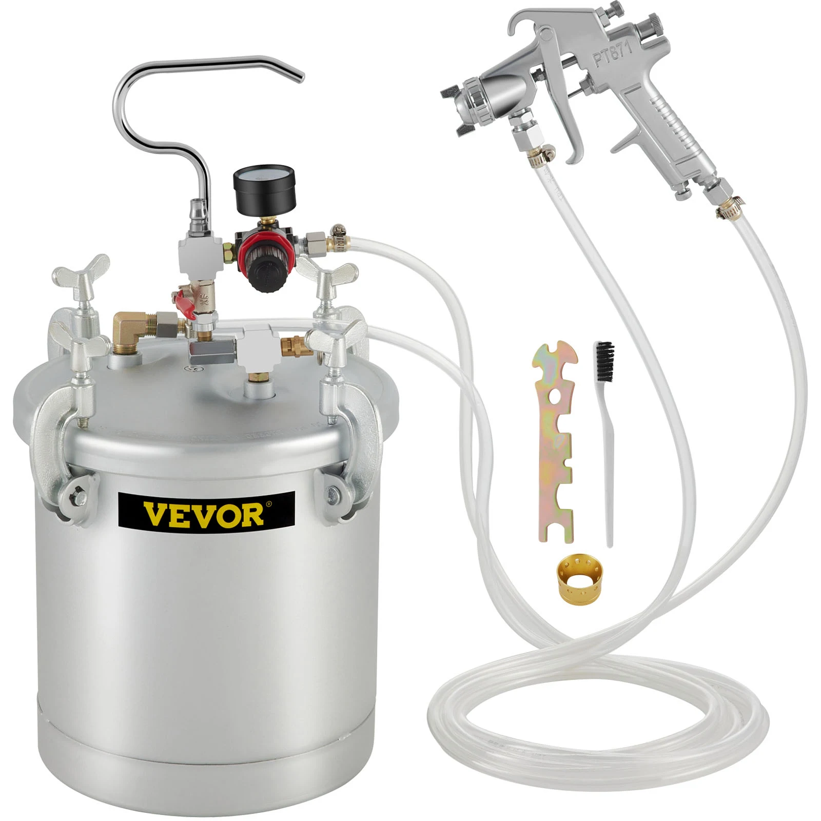 VEVOR 10L / 2.5 Gallon Pressure Paint Pot Sprayer Tank with Spray  &amp; Hose for Ho - £247.40 GBP