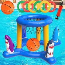 Pool Floats Toys Games Set, 2-In-1 Floating Pool Basketball Hoops &amp; Pool Ring To - £23.56 GBP