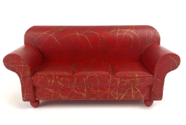 Vintage Strombecker Sofa Couch Red Wood Dollhouse Miniature 6.5&quot; x 2.5&quot; x 3&quot; - £21.96 GBP