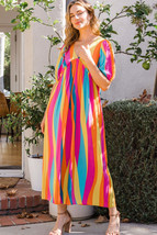 ODDI Full Size Striped Puff Sleeve Wide Leg Jumpsuit - £45.91 GBP