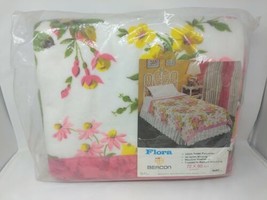 Beacon Flora Pink Yellow Floral Flowers Satin Trim Blanket Twin Size 72 x 90 VTG - £47.72 GBP