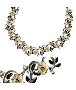 Vintage 60s Silver Tone Floral Enameled Rhinestone Bib Choker Necklace 1... - £29.73 GBP