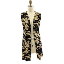 Vtg 70s Black Velvet Flocked Glitter Floral Tunic Open Vest Fully Lined XS - €30,63 EUR