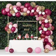 129Pcs Burgundy Pink Balloons Garland Arch Kit, Light Pink Gold White Ba... - £21.20 GBP
