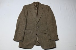 Vtg Stafford 39L 40L Brown Herringbone Tweed Wool Blazer Jacket Sport Coat - $68.24