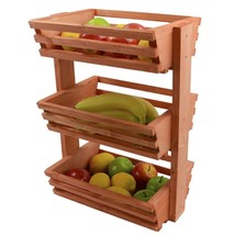 3 Tier Fruit Basket Handmade Natural Wood Holder Rack Vegetable Storage Stand - £40.23 GBP+