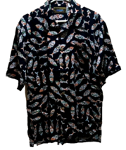 Dreamland Indonesia Fish Motif All Over Black Vintage 90s Rayon Button S... - $8.82