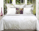 Yves Delorme Green Queen Flat Sheet Palm Leaves Reversible Jacquard Palm... - $135.00