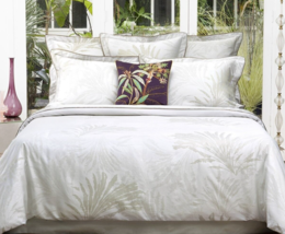 Yves Delorme Green Queen Flat Sheet Palm Leaves Reversible Jacquard Palmea NEW - £108.57 GBP