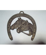 BRASS HORSE HEADS HORSESHOE HANGING WALL PLAQUE WESTERN COWBOY - £9.73 GBP