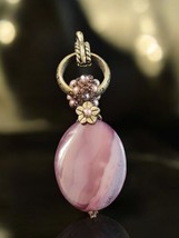 Handcrafted Purple Stone Pendant with Bronze Beading, Statement Jewelry, 3.5&quot; - £31.90 GBP