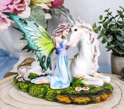 Beautiful Fae Goddess Fairy Princess With Rare Unicorn Friend Statue Magic Decor - £47.25 GBP
