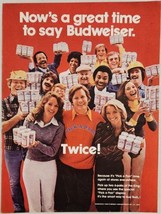 1977 Print Ad Budweiser Beer in Six Packs of Cans Happy People Hold Cans of Bud - £15.59 GBP