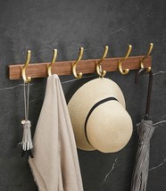 Modern wood coat rack wall mount, Rustic gold metal coat hooks rack(6 hooks) - $125.00