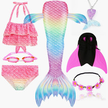 7PCS/Set 2020 NEW Rainbow Color Girls Swimming Mermaid Tail With Monofin Kid Bik - £28.76 GBP