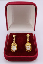 Bijoux égyptiens boucles d&#39;oreilles blanc scarabée or véritable 18 carat... - £302.12 GBP