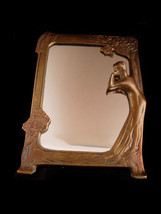 art nouveau vanity Mirror / vintage metal vanity mirror / Photo frame /  gold va - £67.94 GBP