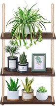 Yazoo 3-Tier Boho Wall Window Shelf For Indoor Plants - Hanging Rope Shelf - £28.74 GBP