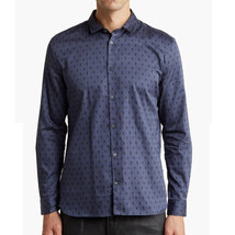 John Varvatos Collection Men&#39;s Long Sleeve Mini Skull Edgy Print Ross Shirt Navy - $98.12