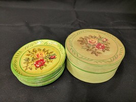 Lot Of 9 Vintage Occupied Japan Lacquered P API Er Mache Coasters With Box Flowers - £23.73 GBP