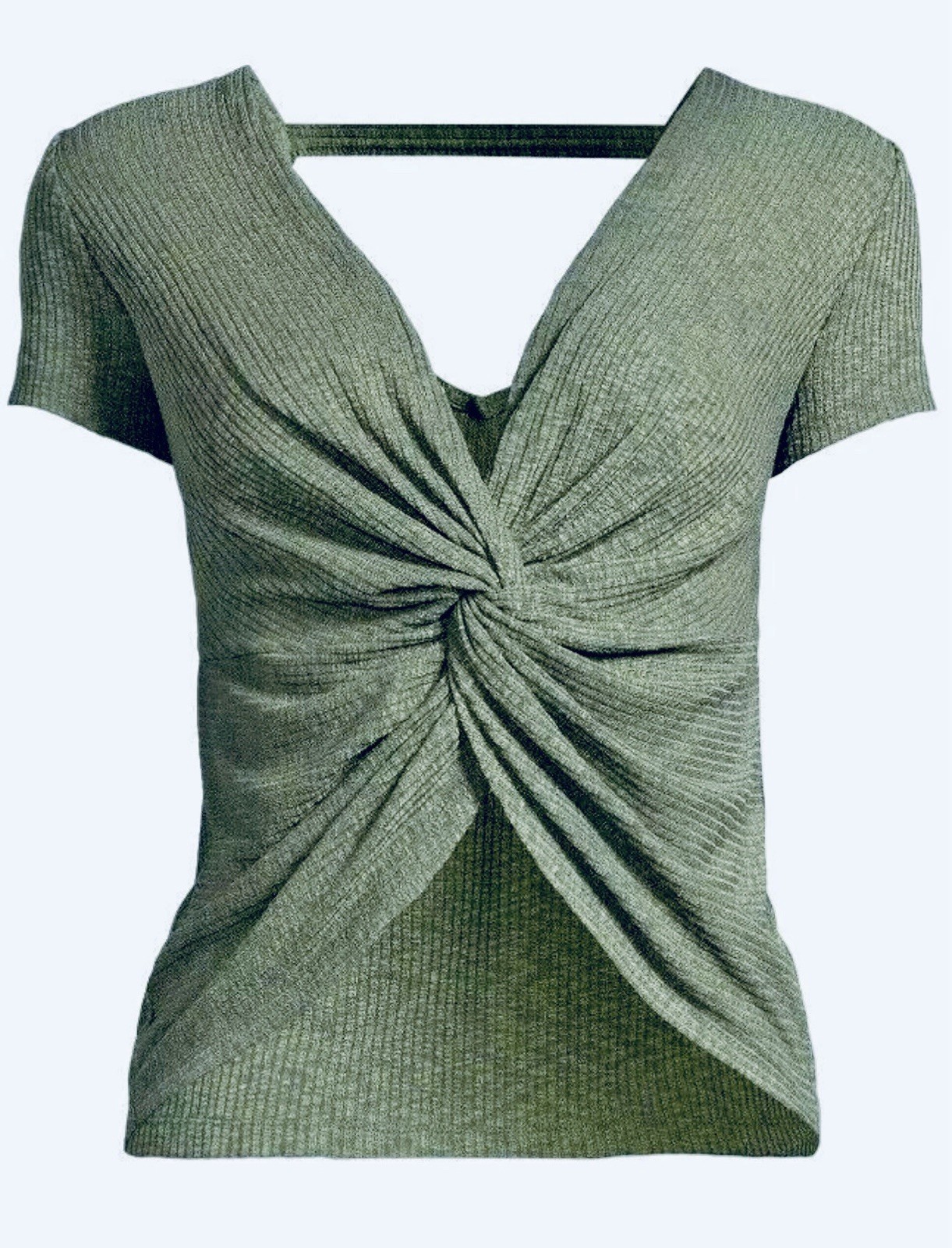 No Boundaries Womens Jr. XXL/2XG (19) Sage Green Twisted Front Short Sle... - $12.95
