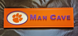Clemson Tigers Man Cave Sign appox. 6.75&quot; x 23.25&quot; Bar Sign Paw Print Logo Wood - £18.67 GBP
