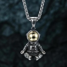 Astronaut Necklace Cute Zen Meditating Sitting Spaceman Pendant Stainless Steel - £9.35 GBP
