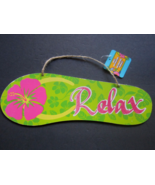 RELAX Bright Green Wooden Luau 13&quot;x 5&quot; Sign W/ Pink Glittery Letters BRA... - $7.91